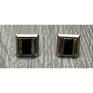 Mens Silver Tone Square Cufflinks Black Onyx Style Cabochon Dress Shirt Pair